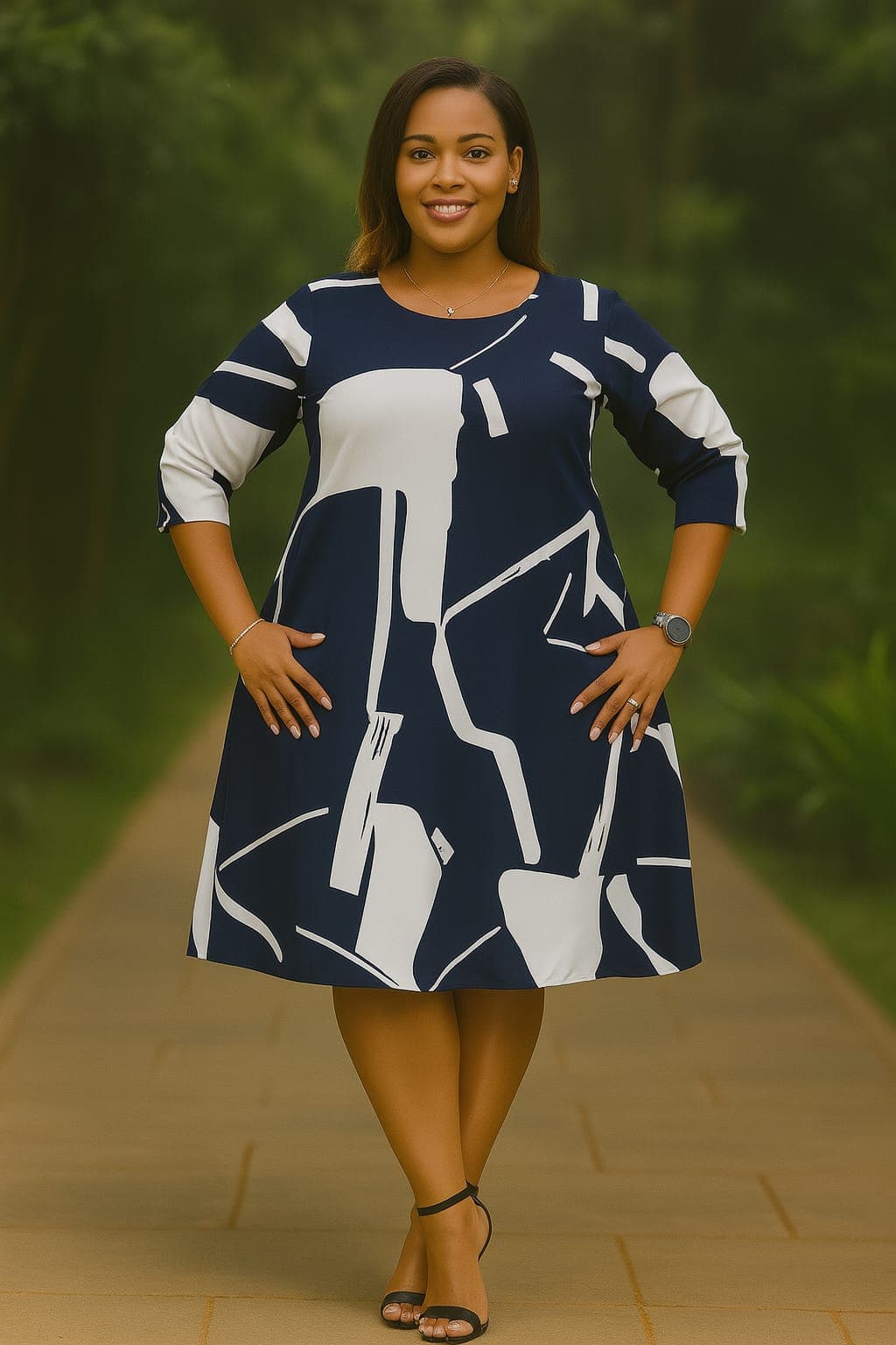 Brushstroke Print A-Line Dress