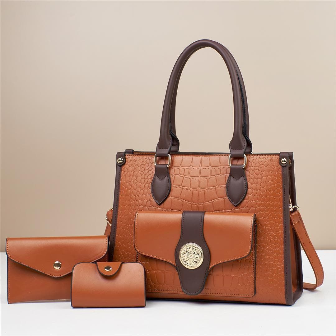Croc-Embossed 3-Piece Handbag Set