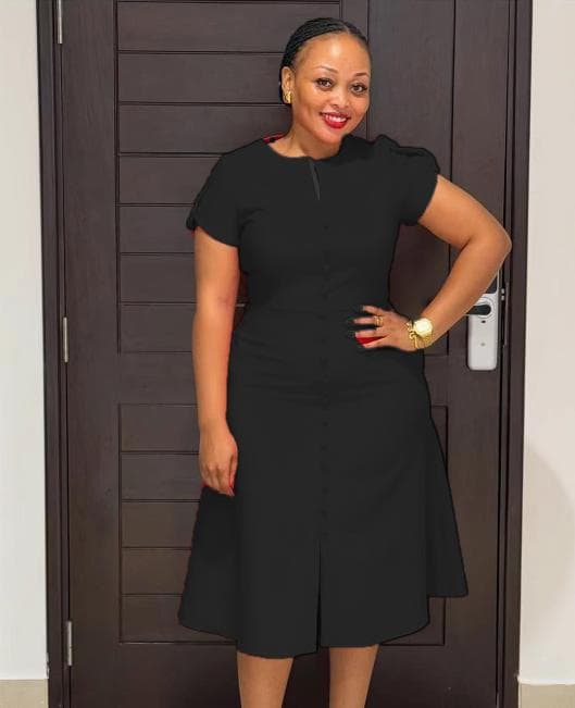 Button-Front Midi Dress